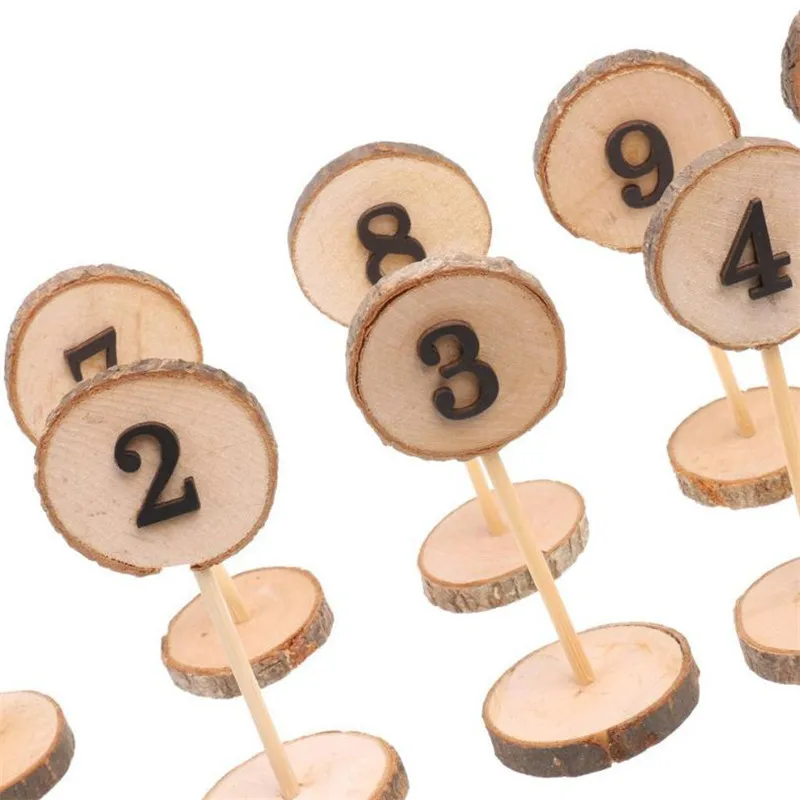 

10PCS Party Table Number Cards 1-10 Set Rustic Wedding Event Table Number Prom Decoration Free Standing Wooden Proms drop ship
