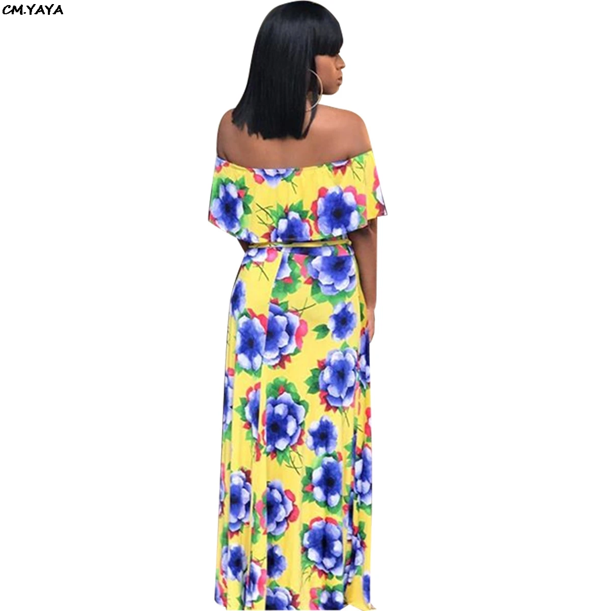 sexy off shoulder butterflies floral printed maxi dress