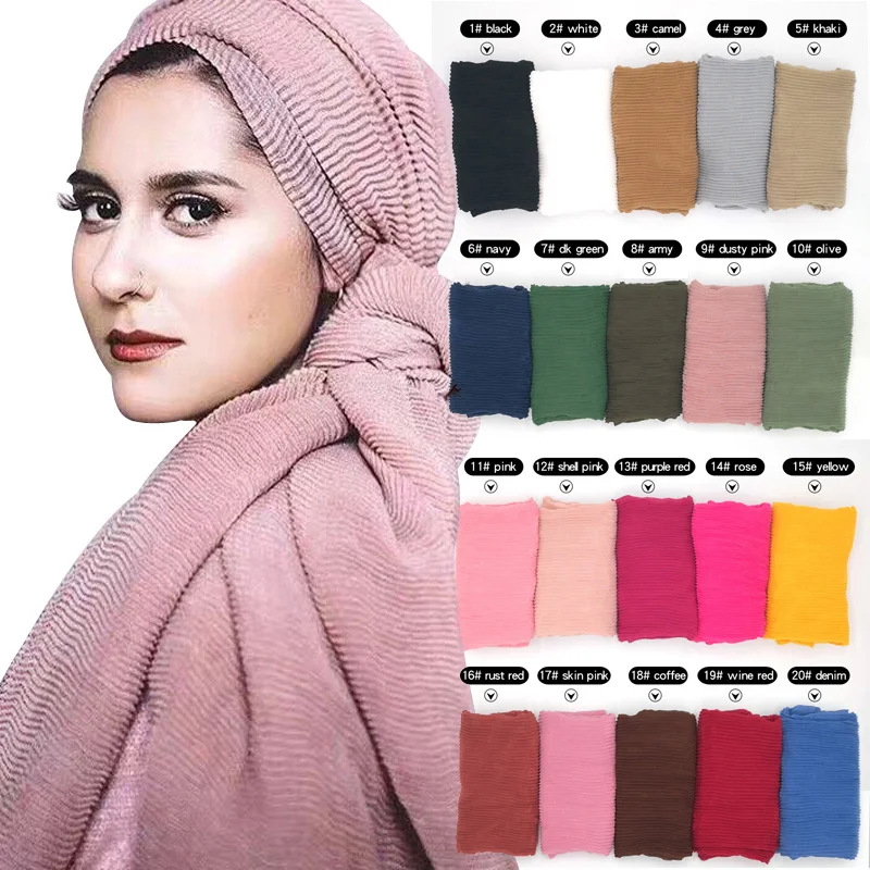 

Women Cotton Scarf Pleated Crinkle Crimp Hijabs Shawl Large Long Scarf Muslim Headscarf Wraps Turban 180x90cm 20 Colors