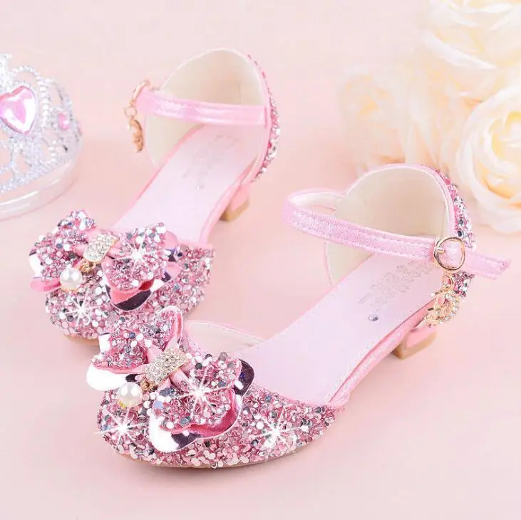 Сандалии для девочек; стразы; Бабочка; Розовая танцевальная обувь для латинских танцев; 5-13 лет; 6; детская летняя обувь принцессы на высоком каблуке для детей - Цвет: photo color