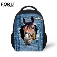 FORUDESIGNS/милые детские школьные рюкзаки синие джинсовые 3D Crazy Horse/мопса печать студентов девочек мальчиков плеча рюкзак сумки