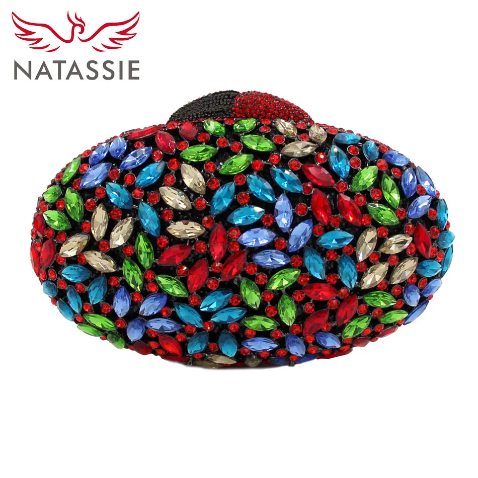 

NATASSIE ON BIG SALE Women Evening Bag Flower Clutch Purses Colorful Crystal Bags