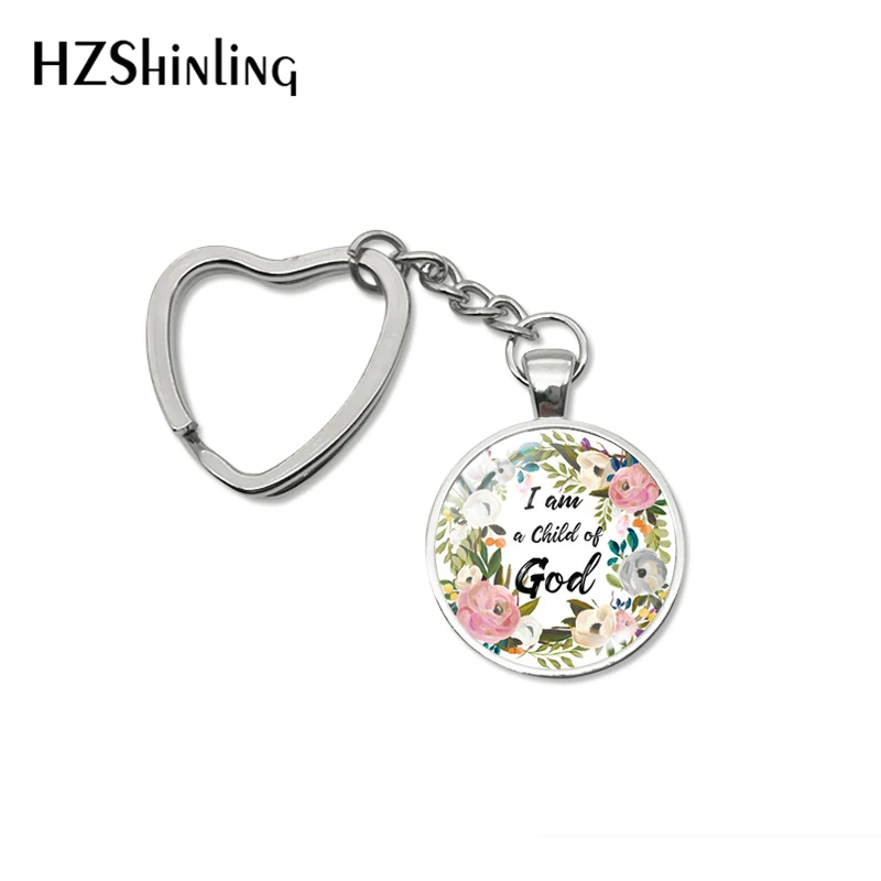 

Inspirational Language I Am a Child of God Quotes Heart Keychain Fashion Vintage Bible Verse Words Silver Key Fob Gifts