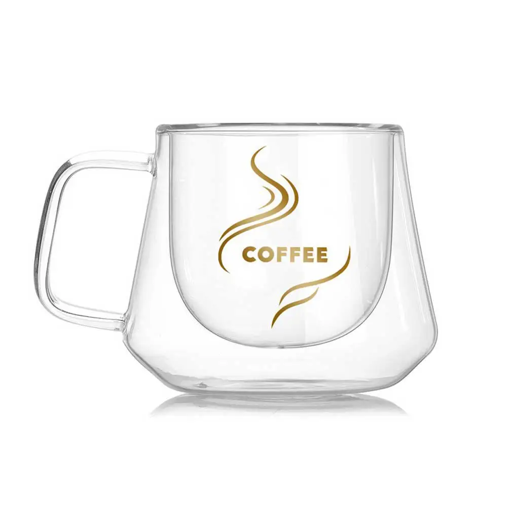 

American Style Handgrip Cup Double Glass Coffee Transparent Drinkware Double Glass Coffee Mug Creative Office Milk Tea Cup
