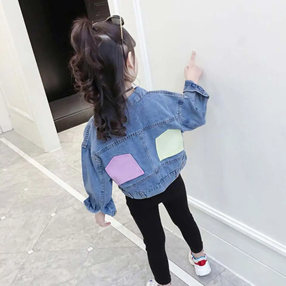 

2019 Kids Jacket Spring Autumn Big Packets Coats Cotton Soft Denim Blue Clothes Teenager Kids Clothes Girls 8 to 12 Jeans Tops