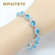 Подвесной светильник с голубыми кристаллами, серебряные браслеты-цепочки для женщин, подарочная коробка WPAITKYS