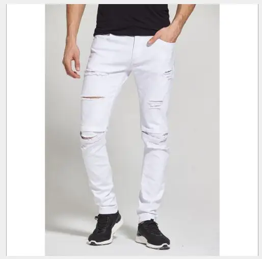 Для мужчин джинсы для женщин Новинка года осень мода Slim Fit Твердые джинсовые полной длины мотобрюки мужской середины талии повседне