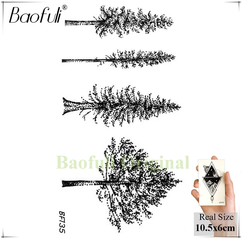 Baofuli сосновая елка черная татуировка водонепроницаемый венок треугольник геометрическое искусство Татто роза перо временный цветок тело рука искусство татуировки