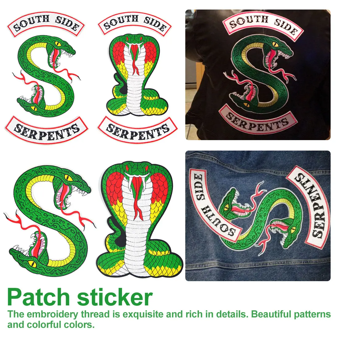 DIY southside serpents куртки Вышивка зеленая змея шляпа значки Southside Утюг на одежду рюкзак змеи патчи