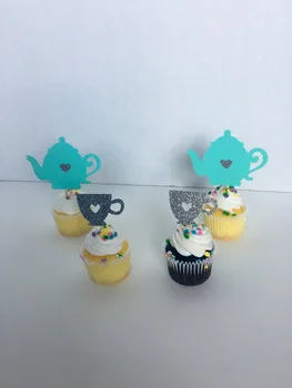 

Little teapot teacup Glitter Alice wonderland cupcake Toppers wedding party Bridal shower Baby Shower Birthday food picks
