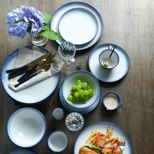 Цвет градиент бумажные тарелки и чашки для ресторанов, из керамики посуда простой Стиль чаши в китайском стиле элегантные Еда контейнеры Кухня посуда