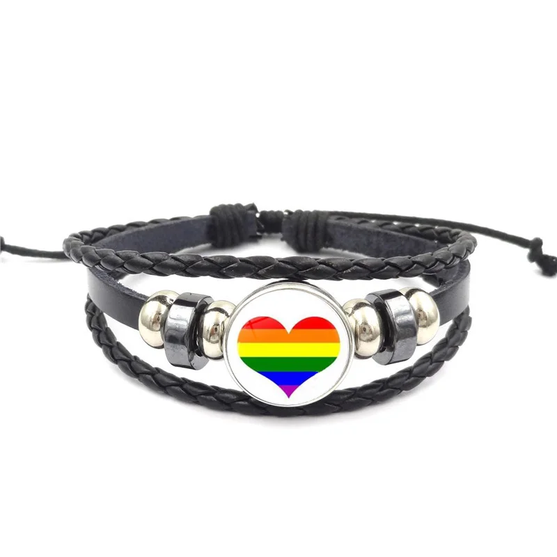 20 стилей Gay Pride стеклянный браслет с пряжкой Радужный Флаг украшения для геев ручной работы сделай сам бисерный переплетенный черный кожаный браслет с символикой ЛГБТ
