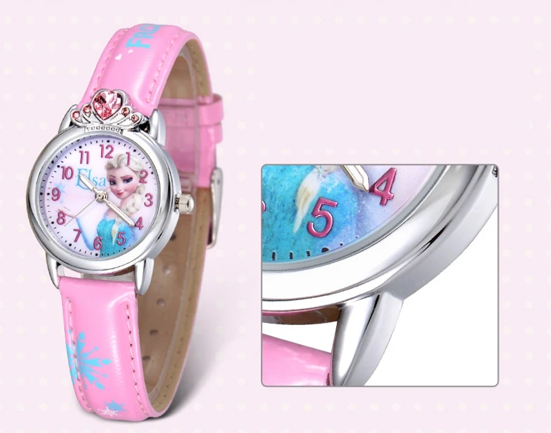 Замороженные Эльза Принцесса девушки синий розовый цвет роскошные хрустальные часы девушка любовь красивый снег disney детские наручные