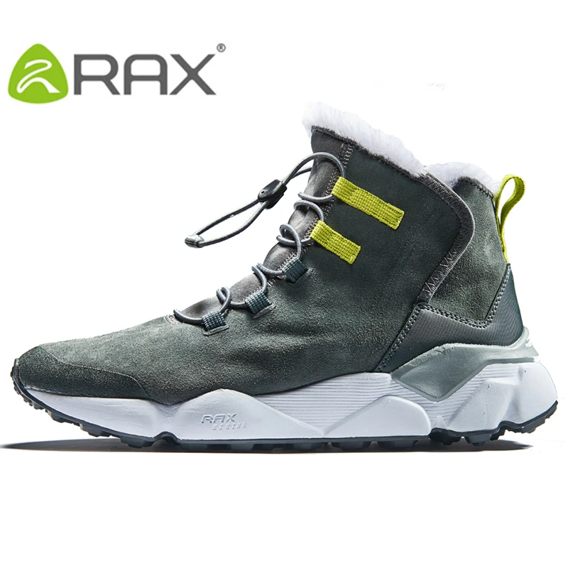 

RAX Mens Geunine Leather Hiking Shoes For Men Fleece Snow Boots Warm Trekking Walking Shoes Hiking Boots Men Sneakers Boots