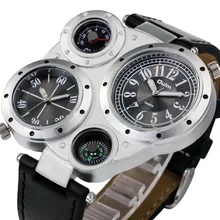 2016 Mode Cool Multi-Fonction Montre pour Hommes Dual Time Zone Bracelet En Cuir Qualité Militaire Sport En Plein Air DZ Quartz-montre + BOÎTE
