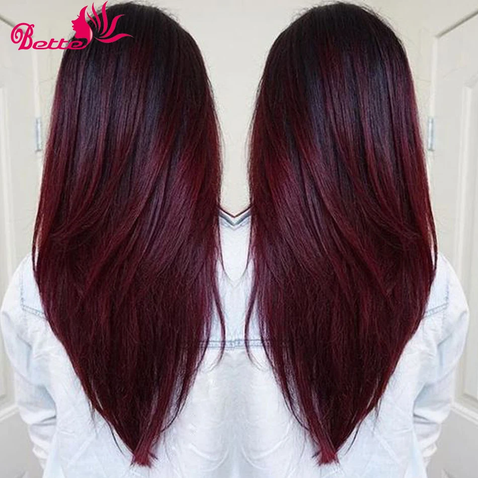 

Brazilian Ombre Human Extensions Two Tone Burgundy 7a Brazilian Virgin Hair Straight 3pcs/Lot T1B 99J Human Hair Weave Bundles