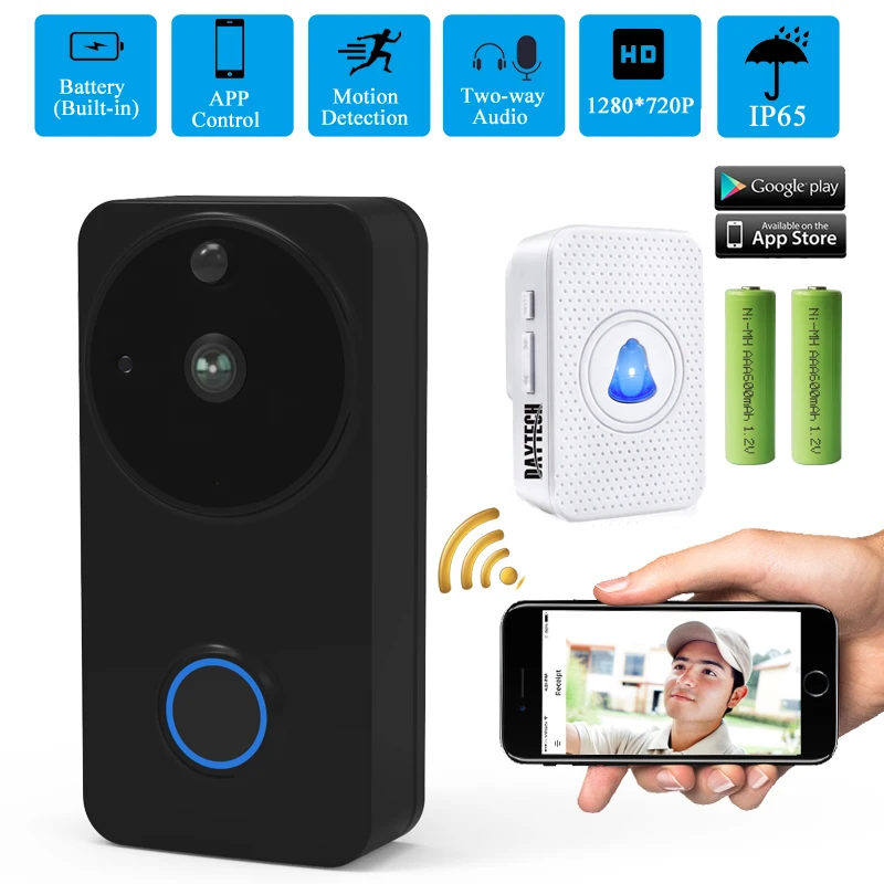 

DAYTECH Video Doorbell Wireless WiFi Door Bell Monitor Alarm Door Phone 1080P IP Camera Battery Outdoor Waterproof iOS Android