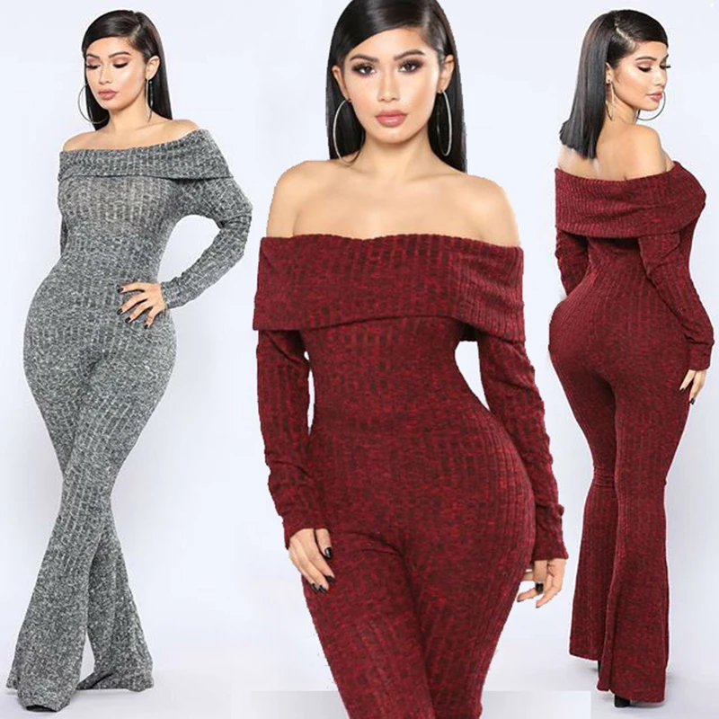 Dream Vine Sexy Off Shoulder Jumpsuits Women Long Sleeve Casual Rompers