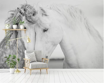 

beibehang Custom modern Nordic minimalist photo mural wallpaper couple white horse background decorative painting 3d wallpaper