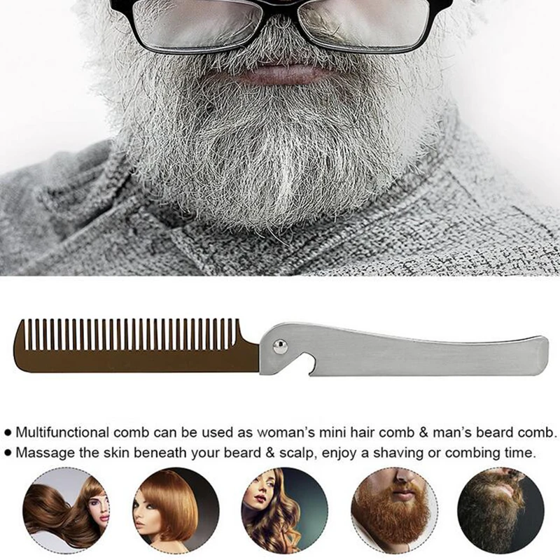 

High Quality Mens Metal Comb Stainless Steel Pocket Comb Bottle Opener Folding Beard Comb For Mustache Styling