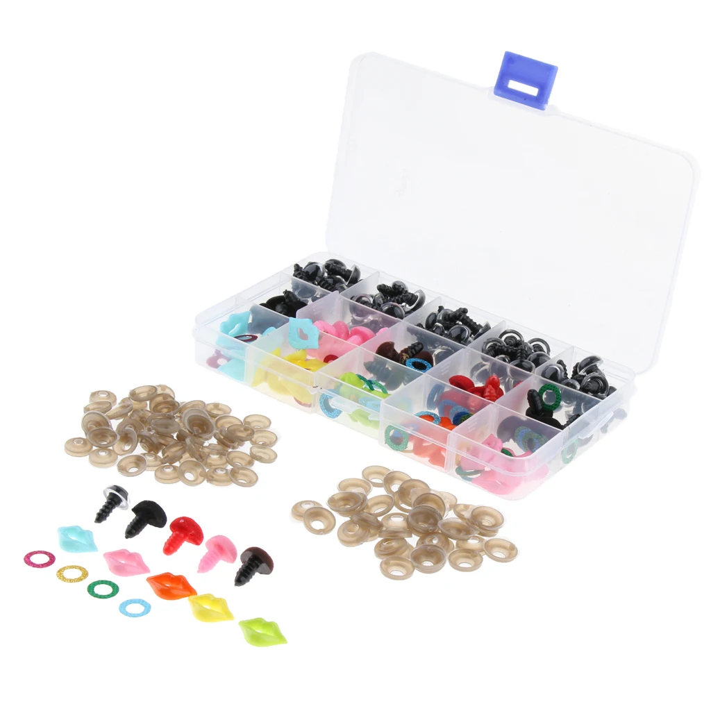 70pcs 12cm Plastic Safety Eyes + Glitter Nonwovens + 35pcs Velvet Noses + 35pcs Mouth + Washers for Soft Stuffed Plush Toy DIY