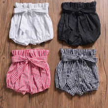 Новая детская одежда, шорты, шорты с цветочным рисунком, клетчатые летние детские штаны с бантом для маленьких девочек, модная брюк