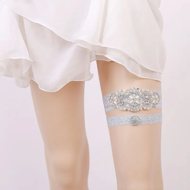 Европейские женские свадебные подвязки для ног, винтажные Цветочные кружевные блестящие стразы, имитация жемчуга, ювелирные изделия для невесты, тянущийся пояс