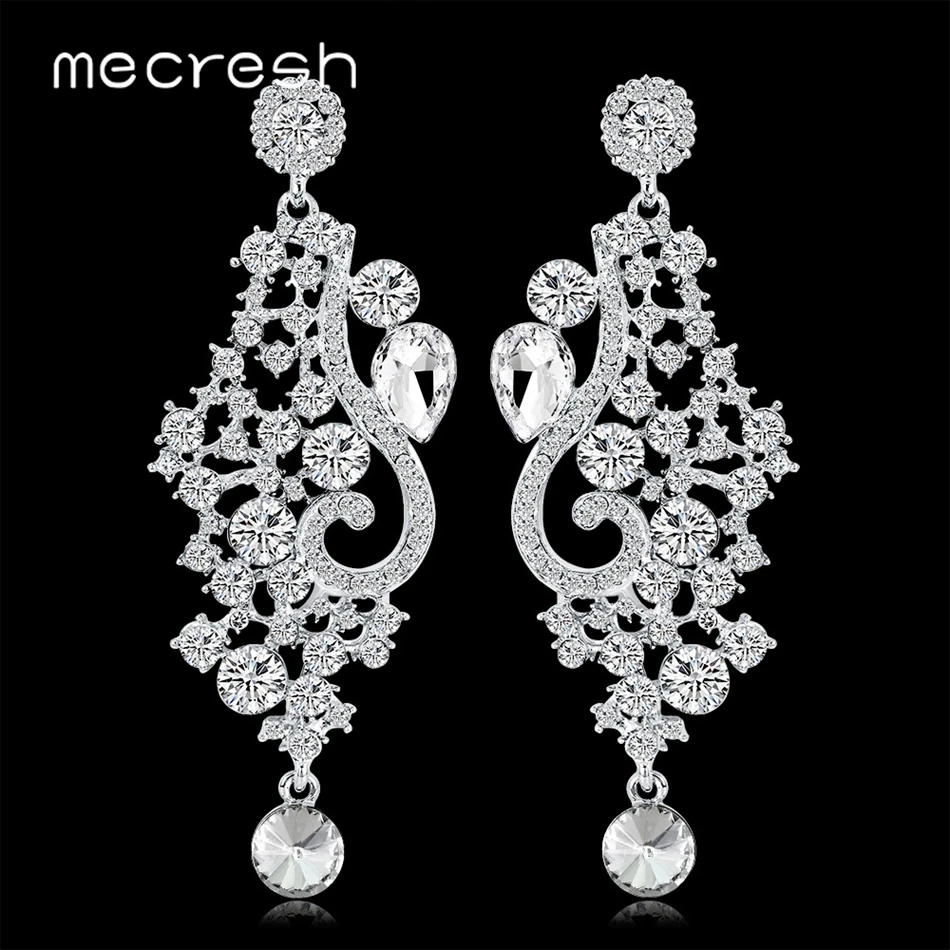 

Mecresh Statement Chandelier Drop Earrings for Women Silver Color Crystal Bridal Wedding Long Earrings Fashion Jewelry MEH1511