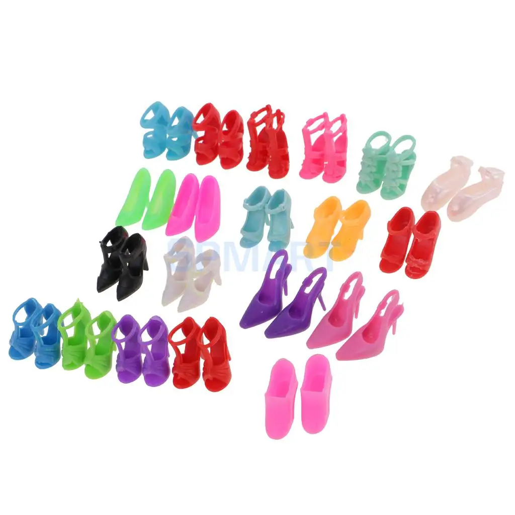 20Pairs Assorted 2cm Fashion Colorful Doll Shoes Boots Slippers Flat