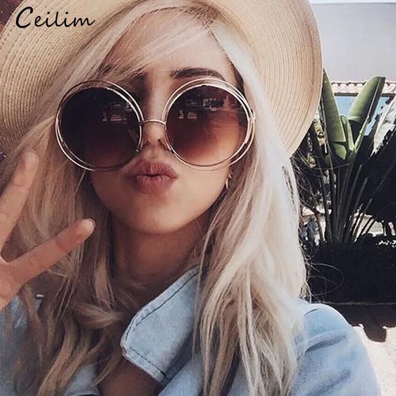 Увеличенные Круглые Солнцезащитные очки Для женщин Брендовая Дизайнерская обувь большой круг Солнцезащитные очки дамы ретро Винтаж зеркальные очки Женский Óculos