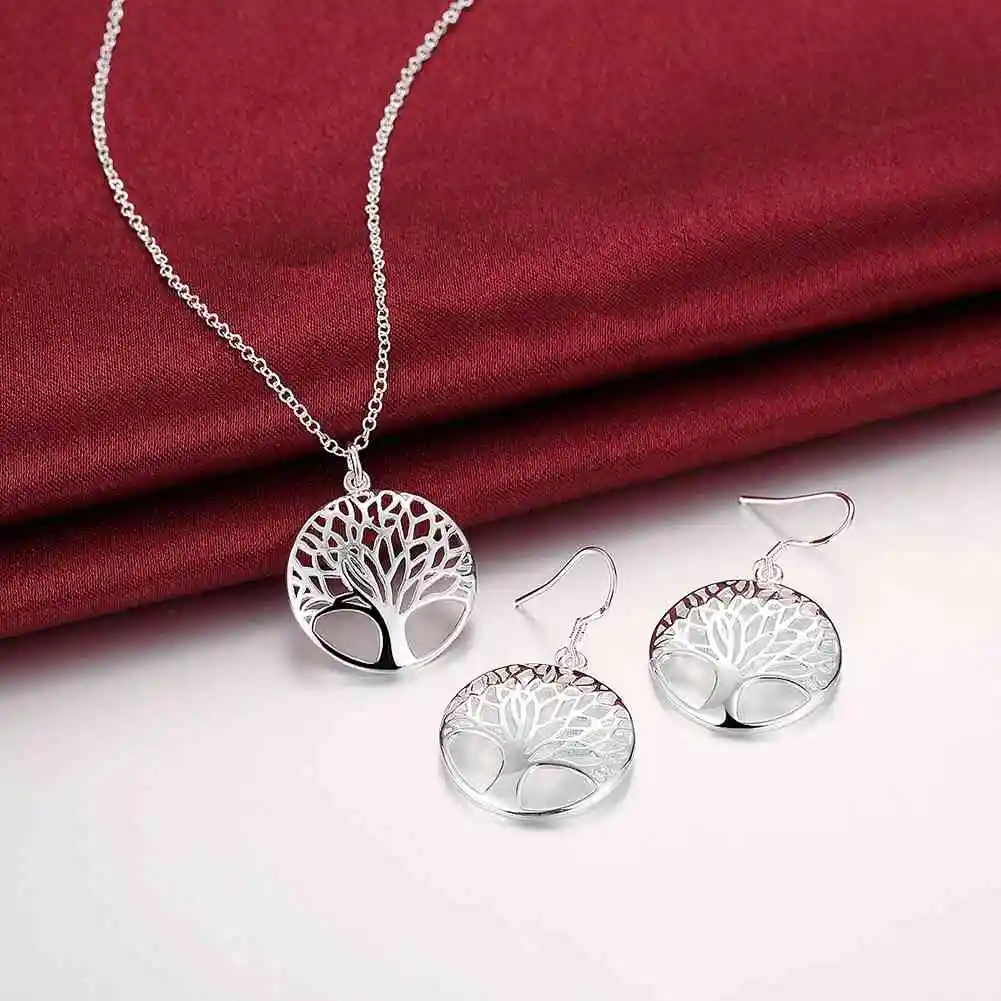 Набор серебряных ювелирных изделий Древо жизни для женщин|necklace earring|tree of life jewelrytree