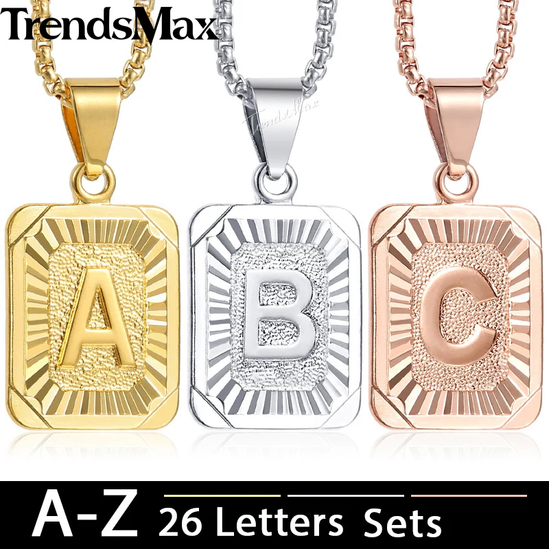 

Trendsmax 26Pcs Initial A-Z Letter Pendant necklaces for Men Women Rose Gold Capital Letter Charm KGPMM01A