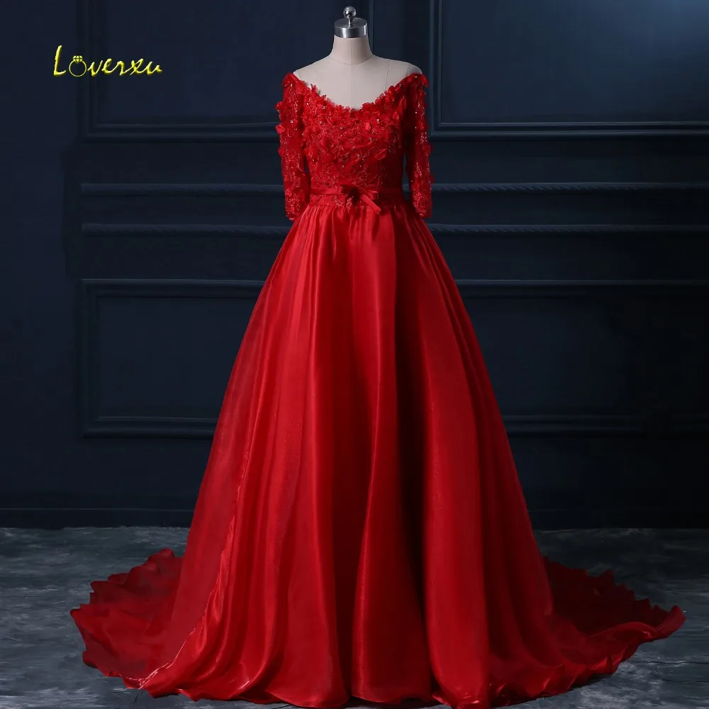 Loverxu Vestido De Noiva с длинным рукавом Цветочные подвенечные платья аппликации Часовня Поезд линии Boho недорогое свадебное платье плюс Размеры