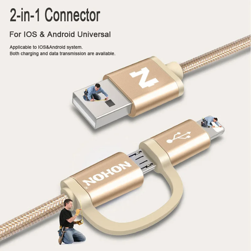 NOHON 2 в 1 Micro USB кабель 8pin USB кабель для зарядного устройства для iPhone 8 7 6 6S Plus 5S iOS 10 9 samsung LG htc Кабели USB для мобильных телефонов