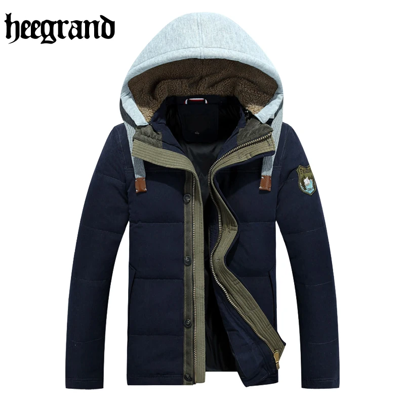 

HEE GRAND 2017 Hooded Men Cotton Jackets Casual Coats Thicken Outwear Casual Solid Parkas Plus Size 3XL MWM1625