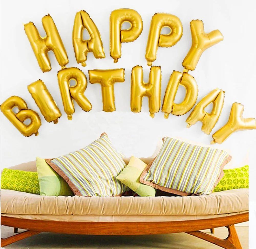 New Happy Birthday Balloon Banner 16 inch Gold Foil Mylar Party