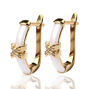 Модные Разноцветные серьги для женщин, свадебные золотые крестики, гладкие белые керамические серьги, Модный Блестящий Рождественский подарок - Окраска металла: Gold Earrings