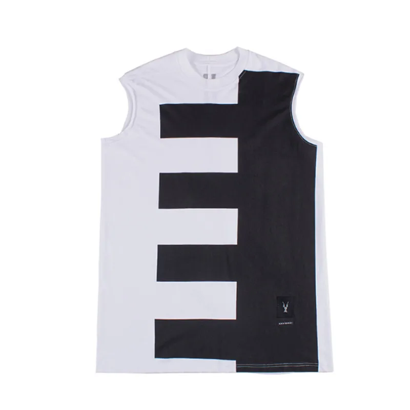 

2019 European and American new list style portrait printing loose large size vest high quality white male hip tops