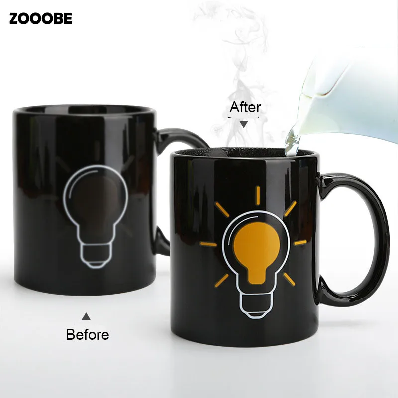 

ZOOOBE Creative Light bulb Temperature Changing Cup Color Changing Chameleon Mugs Heat Sensitive Cup Coffee Milk Mug Good Gifts