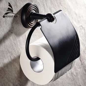 

Paper Holders Wall Mounted Solid Brass Roll Tissue Holder For Paper Towel Bathroom Accessories Black Toilet Paper Holder HJ-1208