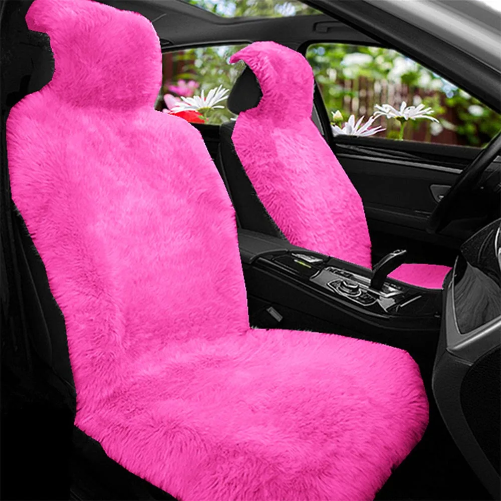 Универсальные чехлы для передних сидений автомобиля на осень и зиму, мягкие теплые меховые чехлы для сидений, автомобильные защитные накладки, аксессуары для интерьера, 5 цветов - Название цвета: pink