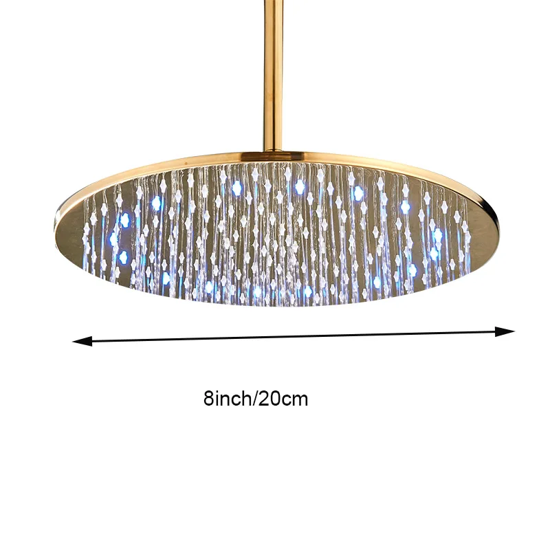 16 inch Large Rainfall LED Gold Shower Head Brass Shower Head with Shower Arm Round Shower Head Faucet Accessory - Цвет: 8 inch ceiling