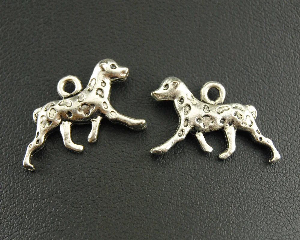 8 Pcs 14x25mm Antique Silver Metal Lovely Dalmatians Charms Metal