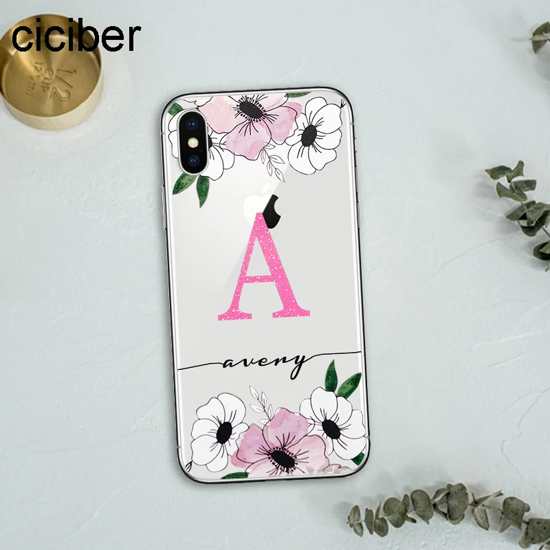 ciciber DIY Name Custom Design Name for iPhone Case 7 6 8 6s Plus X XR XS MAX Funda Phone Case for Samsung S10 S9 S10+ Plus S10e