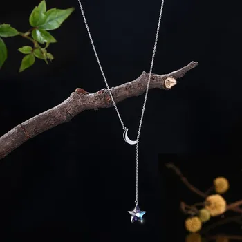 

2019 NEW Fine Jewelry 925 Sterling Silver Star Moon Crystal Pendant Necklace Crystal from Austrian For Woman and female