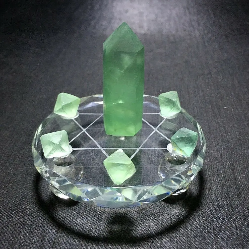 8 см натуральный кристалл флюоритовая палочка камень reiki с пластиной набор семь