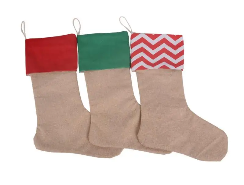 

50pcs/lot 2016 Burlap Christmas Stockings Socks Decoration Gifts mix 7 Design For Xmas Tree Decoration