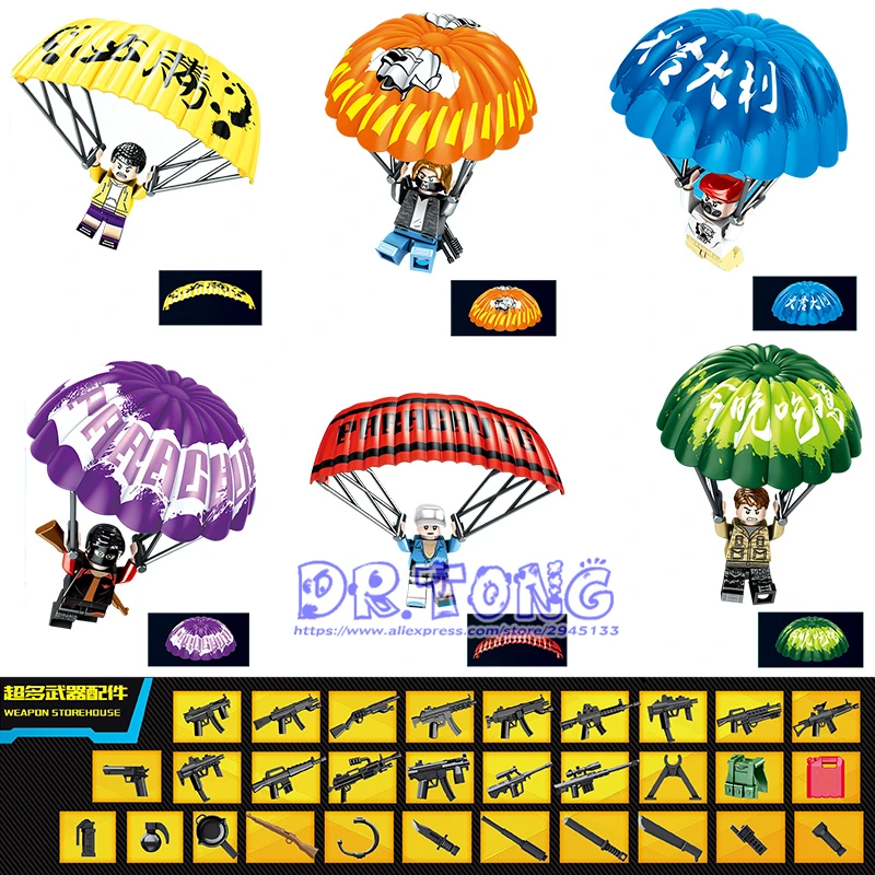 

60PCS PUBG Game LegoINGly Building Blocks Army Weapon Military Parachute Winner Winner Chicken Dinner Bricks Children Toys D219