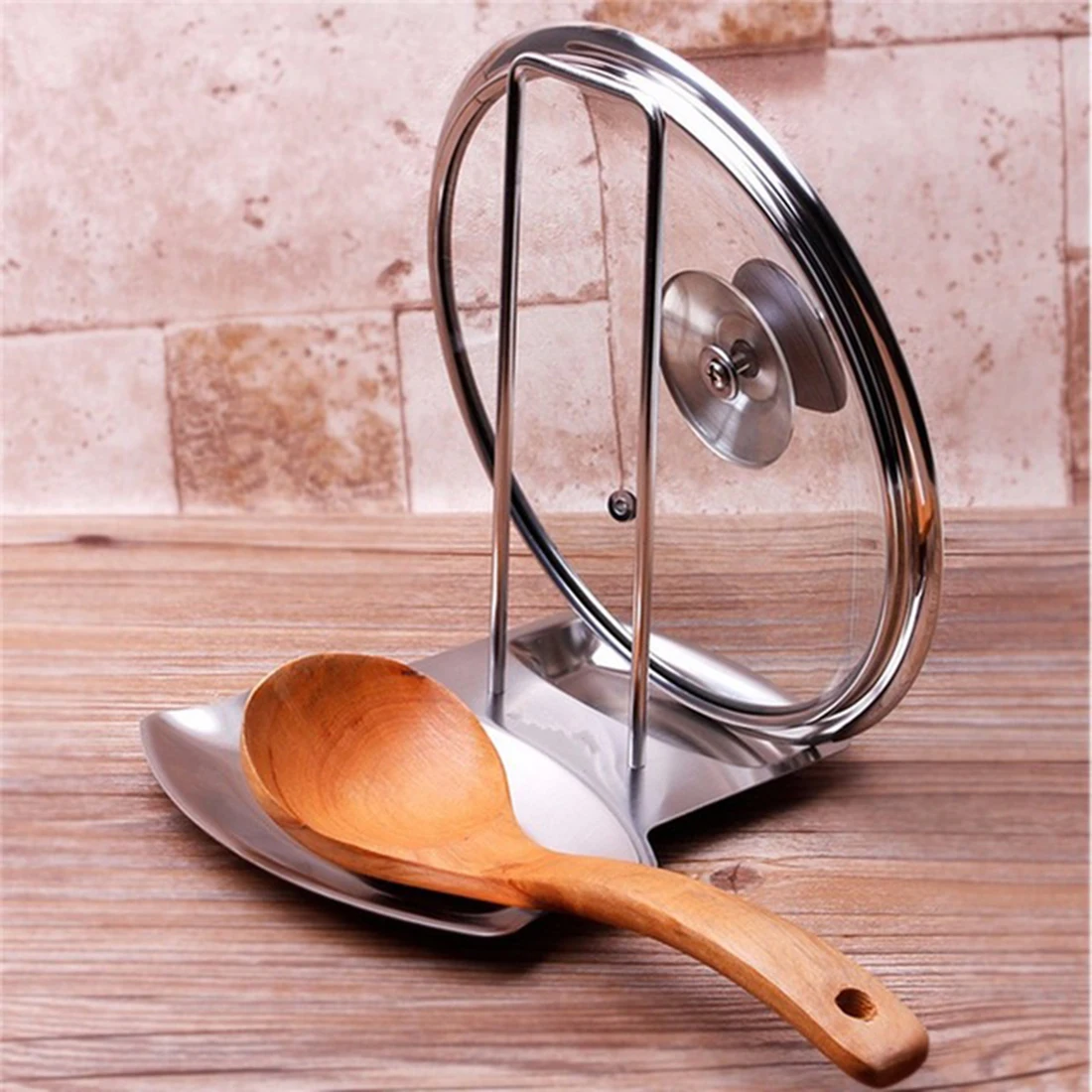 

Cute Stainless Steel Pan Pot Cover Lid Rack Stand Spoon Holder Stove Organizer Storage Soup Spoon Rests Kitchen Accessories