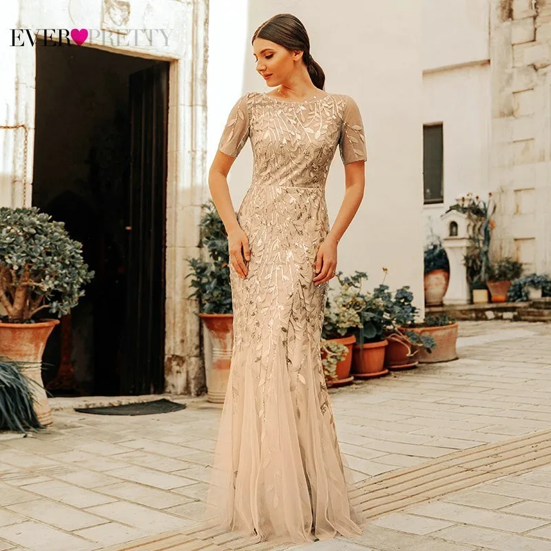 Robe De Soiree Ever Pretty Sexy Mermaid Evening Dresses Long Sparkle Draped Tulle Formal Dresses Elegant Women Party Gowns 2019